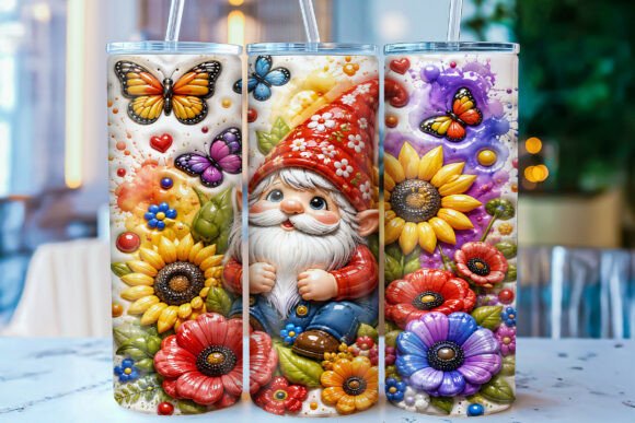Adorable Inflated Floral Gnome Tumbler Wrap Design