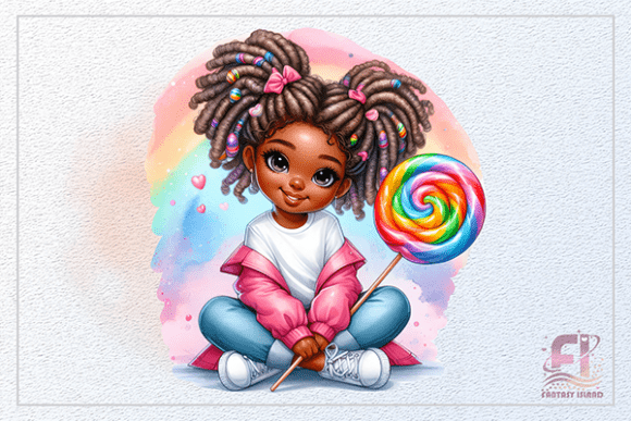 Capturing Joy with the Cute African American Girl with Lollipop Artwork