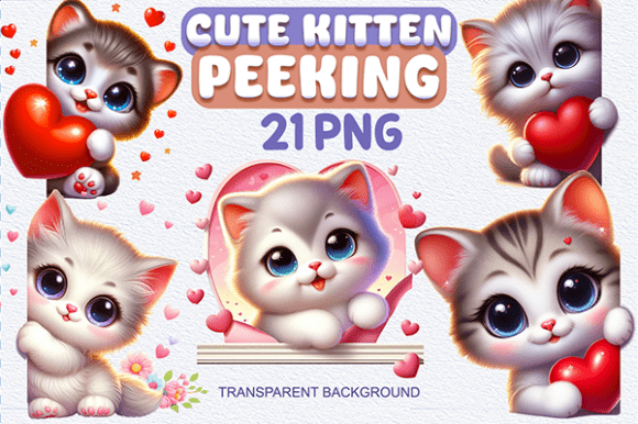 Cute Cats with Hearts Peeking Bundle PNG: An Overview