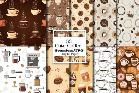 Cute Coffee Digital Paper for Creative Projects
