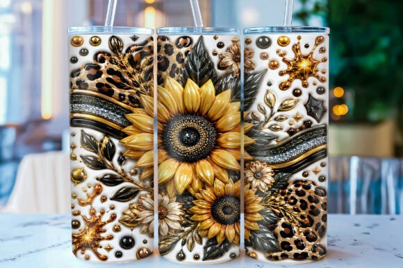 Inflated Sunflower Leopard Tumbler Wrap: Bold Western Glam