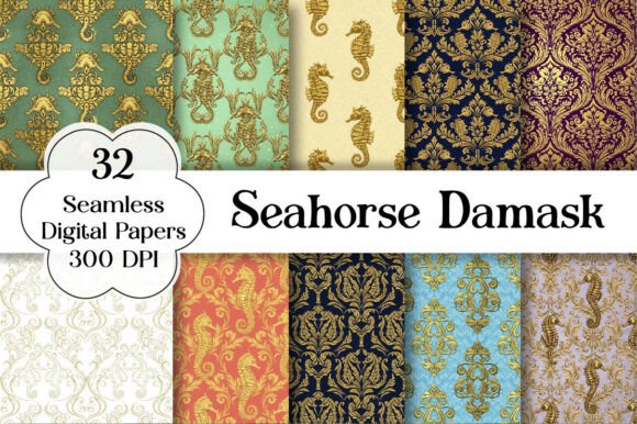 Seahorse Damask Digital Paper