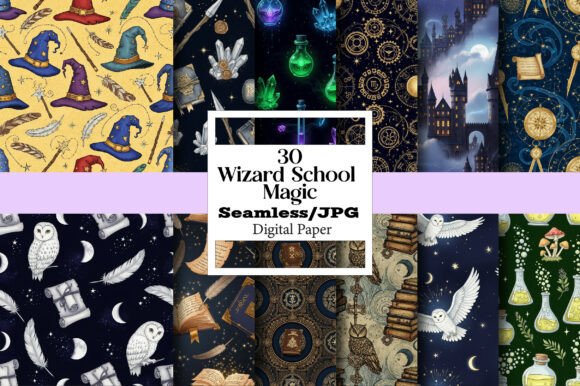 Unlock Your Creative Spellbook with Wizard School Magic Seamless Patterns