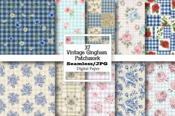 Vintage Gingham Patchwork Digital Paper for Creative Projects